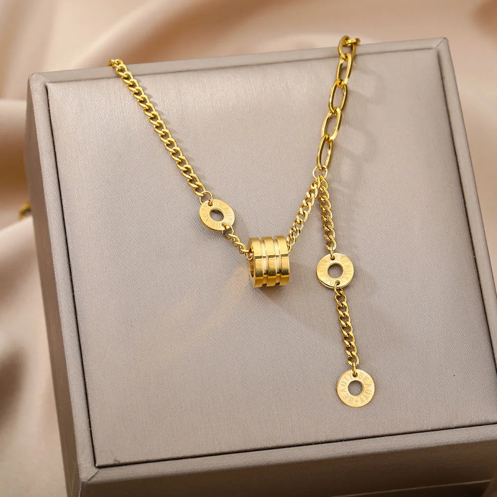 316L Stainless Steel Multilayer Heart Necklace – Gold Goth Clavicle Choker for Women