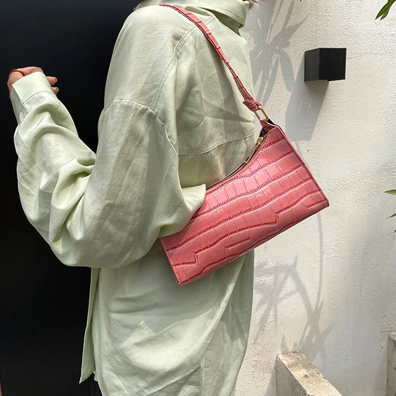 Retro Alligator Pattern PU Leather Handbag – Small Shoulder & Clutch Tote for Women
