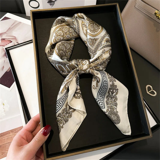 2025 New 70x70cm Printed Women’s Silk Scarf – Luxury Pashmina Square Shawl & Headband