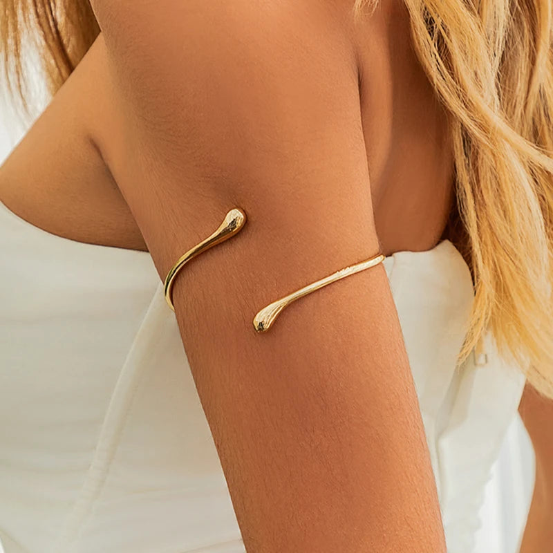 Vintage Water Drop Open Cuff Bangle – Geometric Arm Bracelet for Women 2025