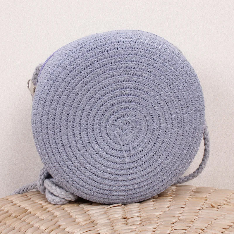 Round Straw Woven Beach Crossbody Bag – Cute Rattan Shoulder Handbag for Women