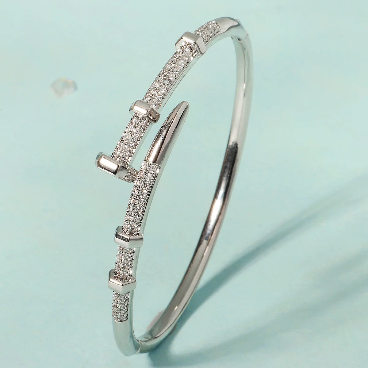 Classic Stainless Steel Nail Bracelet – Sparkling Zircon Bangle Jewelry Gift