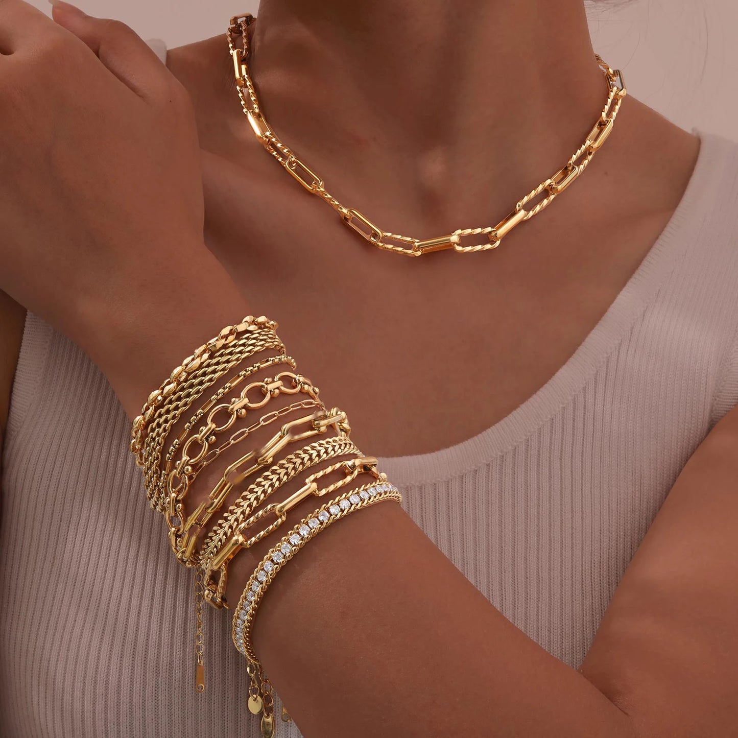 18K Gold Plated Paperclip Chain Bracelet – Adjustable Chunky Stainless Steel Jewelry