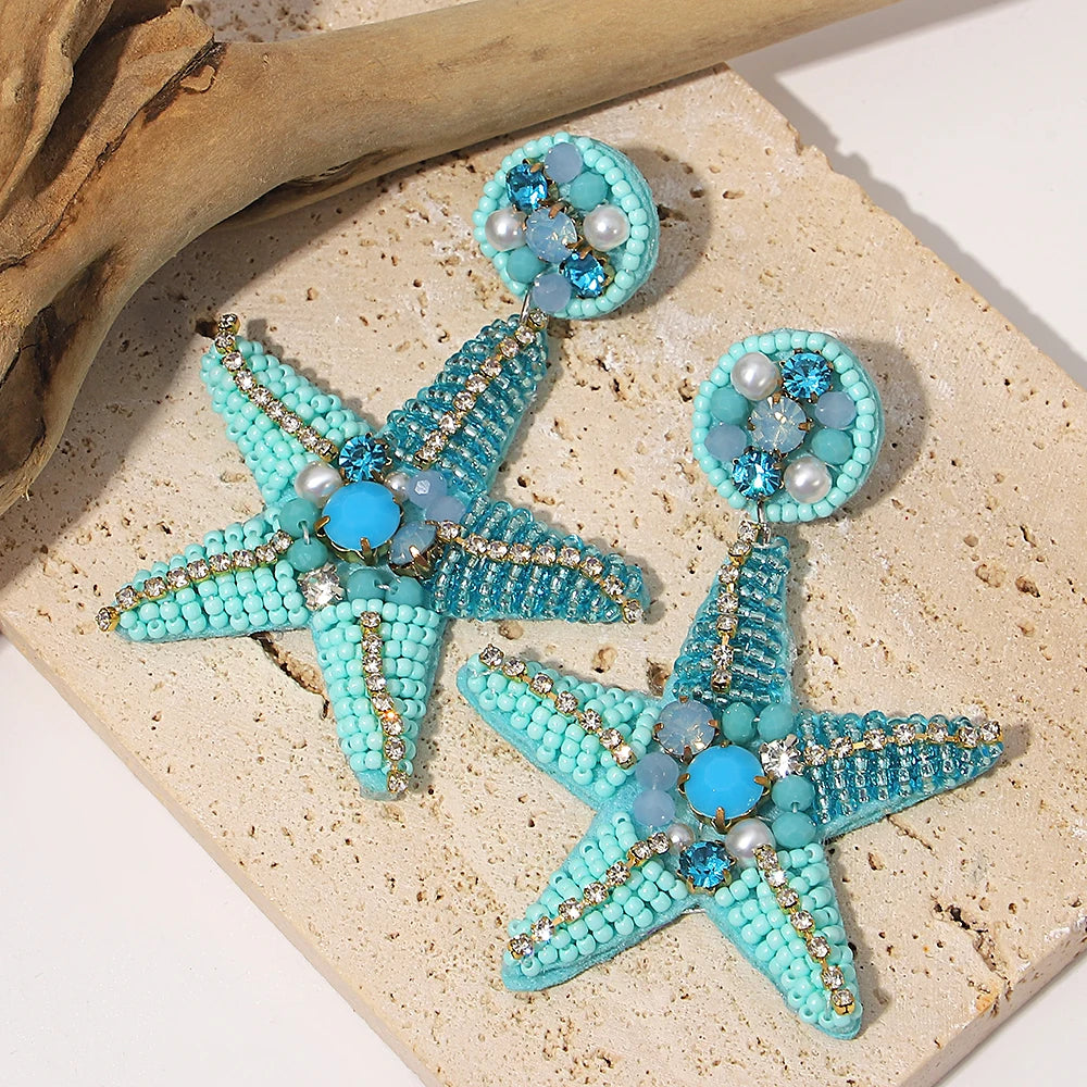 Bohemian Starfish Lobster Conch Earrings – Handmade Summer Beach Jewelry