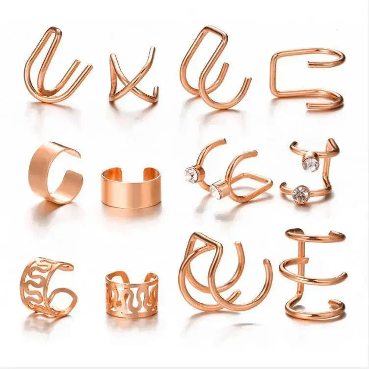 10Pcs Rose Gold Leaf Ear Cuff Set – Non-Piercing Women’s Jewelry