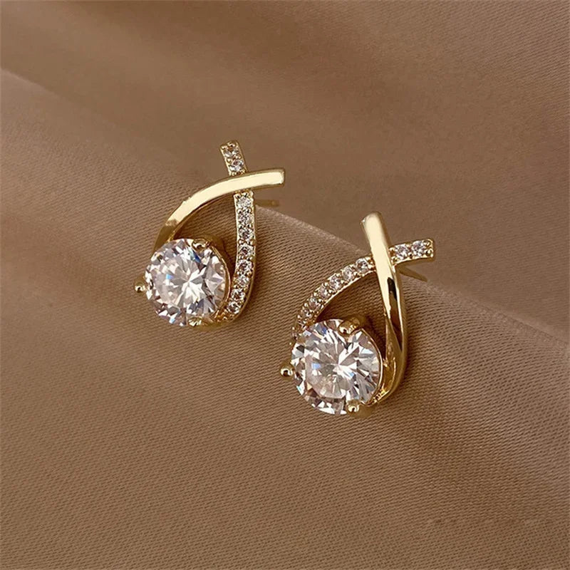 Crystal Cross Stud Earrings – Elegant Korean Style Women’s Jewelry