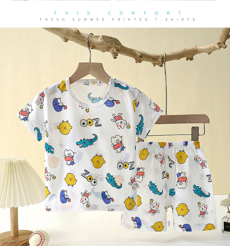 Children’s Summer Cotton Sleepwear Set – Short Sleeve T-Shirt & Shorts for Boys & Girls