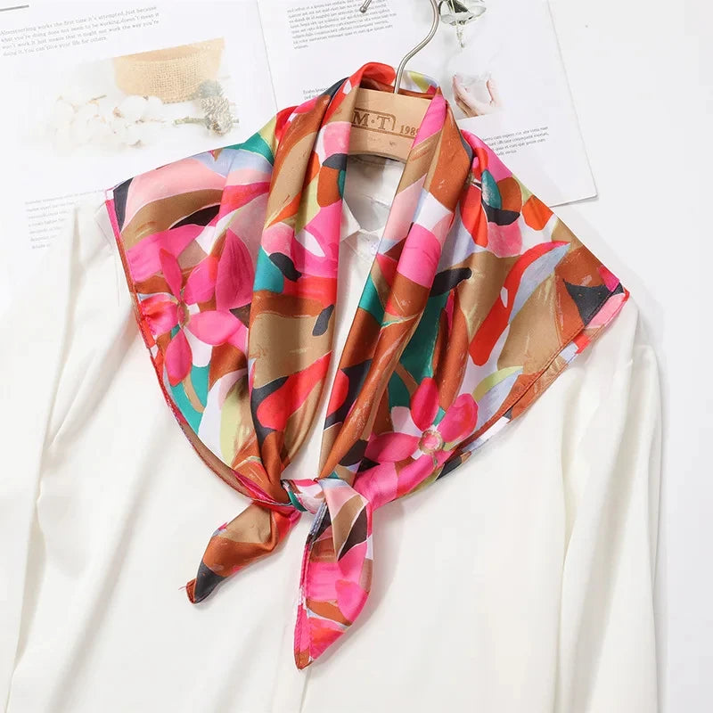 2025 New 70x70cm Printed Women’s Silk Scarf – Luxury Pashmina Square Shawl & Headband
