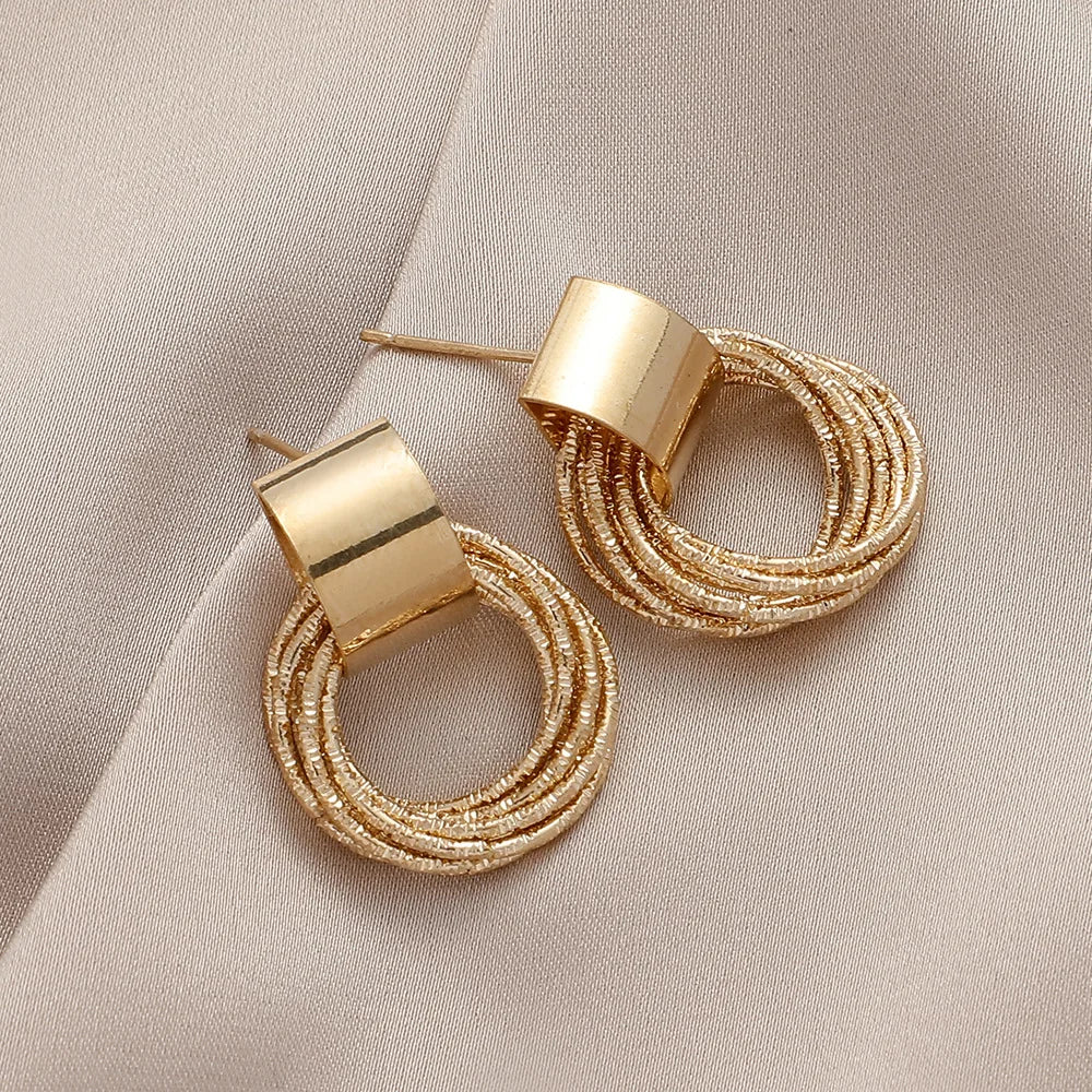 Vintage Metal Round Drop Earrings – Geometric Women’s Statement Jewelry