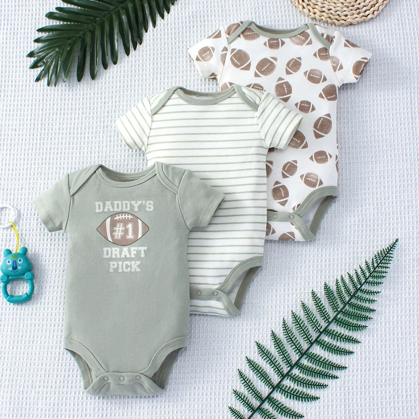3PCS Summer Baby Bodysuit Set – Dinosaur & Stripe Pattern for Boys 0-9 Months