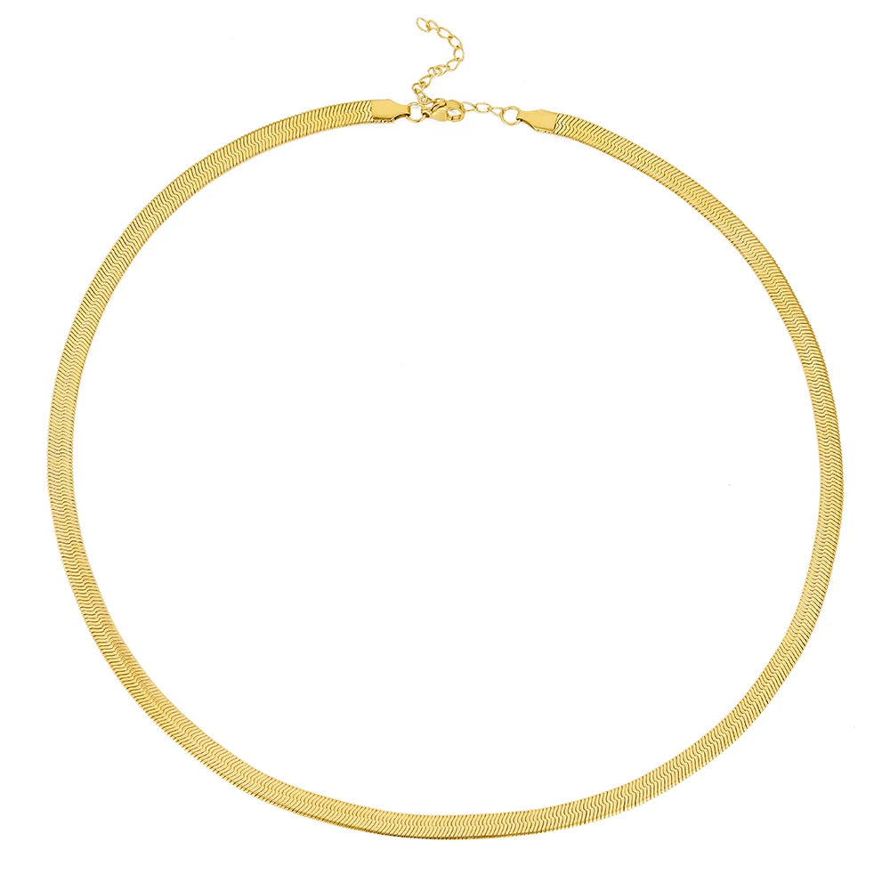 Stainless Steel Herringbone Snake Chain – Unisex Waterproof Choker Necklace