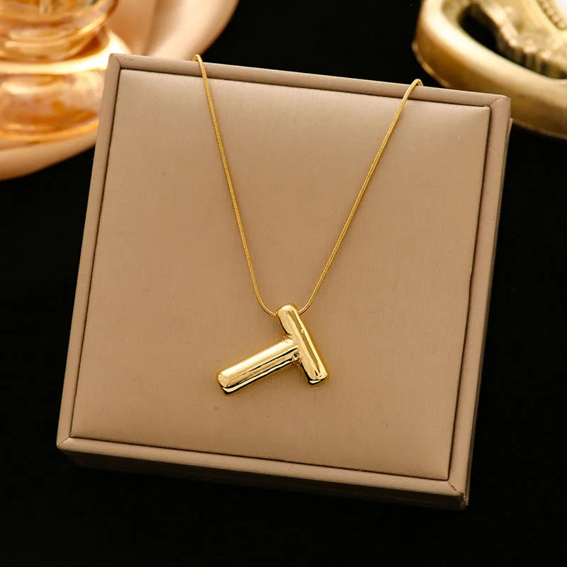 Gold Stainless Steel Letter Necklace – Chunky Alphabet Pendant Jewelry