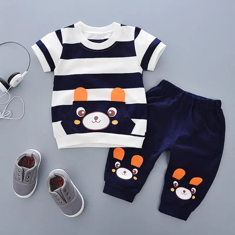 2PCS Mother & Kids Summer Cotton Sets – Boys’ Short Sleeve T-Shirt & Shorts Fashion Suit