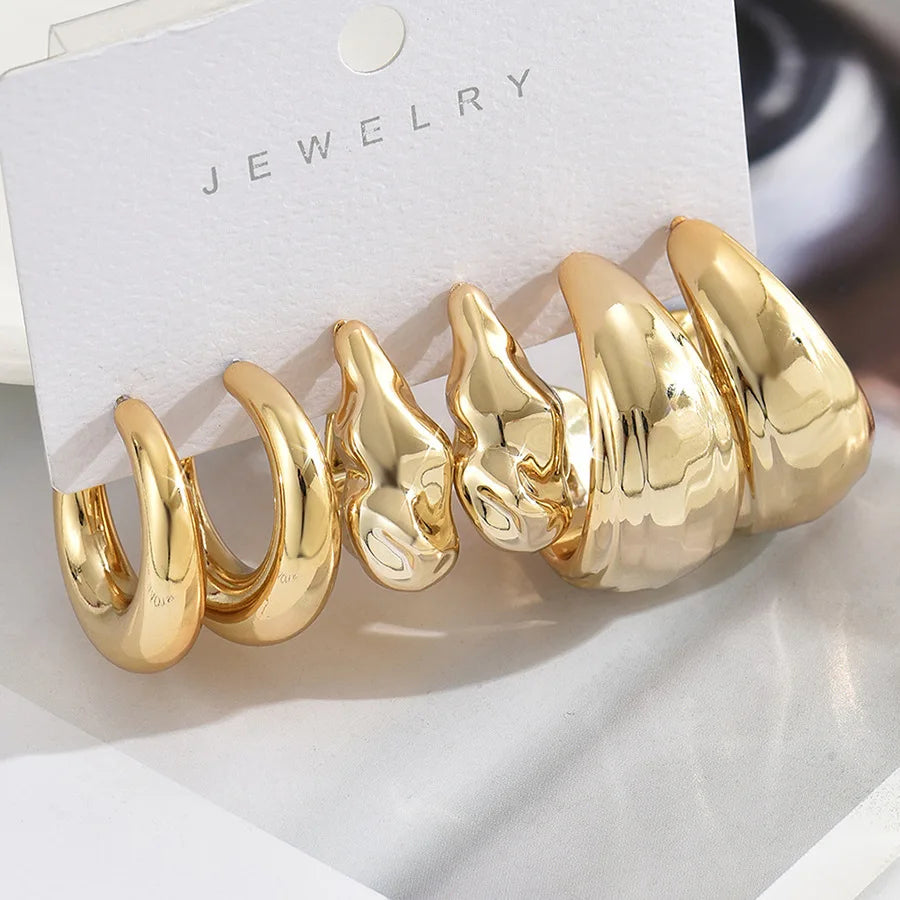 6Pcs Gold Plated C-Shape Hoop Earrings Set – Vintage Geometry Women’s Jewelry
