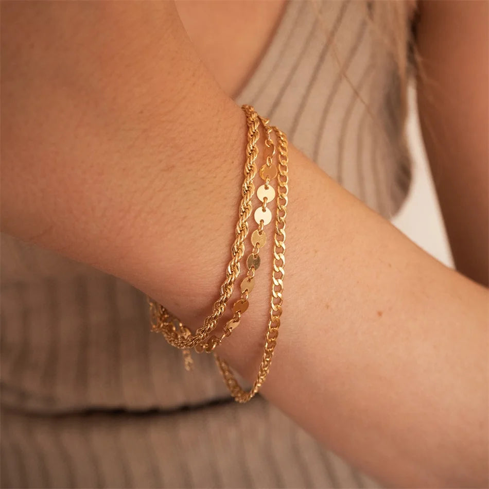 Gold Stainless Steel Twist Cuban Chain Bracelet – Women’s Jewelry Gift