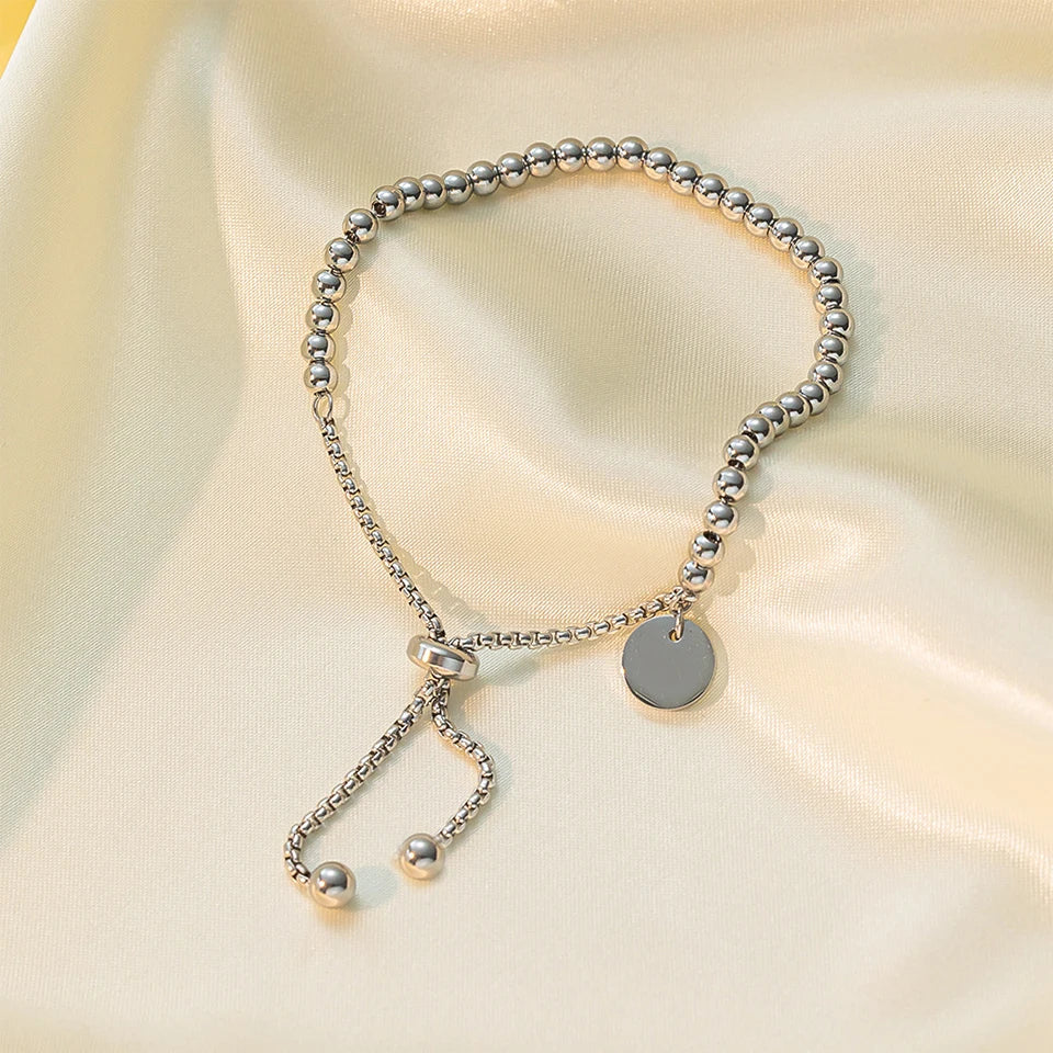 Stainless Steel Golden Bead Bracelet – Adjustable Women’s Fashion Jewelry