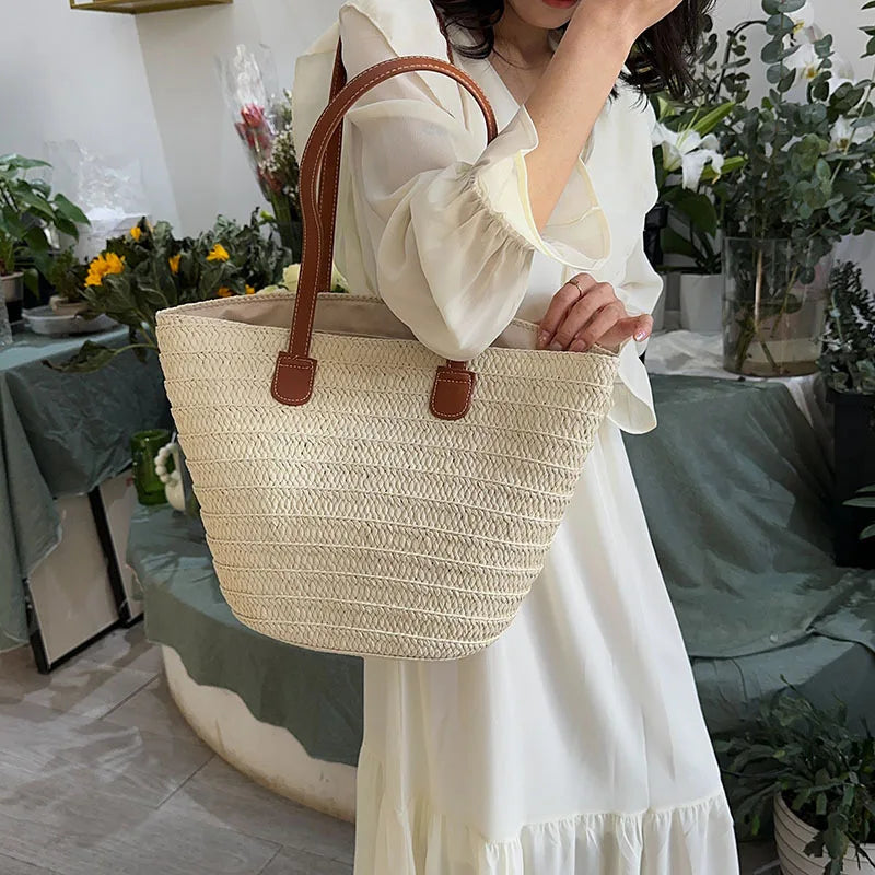 Luxury Straw Beach Tote – Large Capacity Summer Shoulder Bag for Women