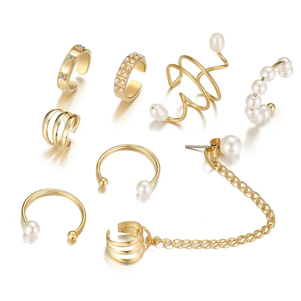 10Pcs Rose Gold Leaf Ear Cuff Set – Non-Piercing Women’s Jewelry