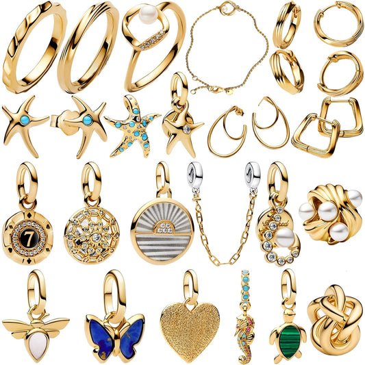Gold Charms 925 Sterling Silver Beads – Starfish, Octopus & Shell Earrings for Women’s DIY Jewelry