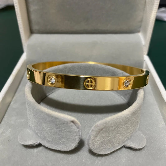 2023 Gold Zircon Cross Nail Bracelet – Stainless Steel Bangle for Women