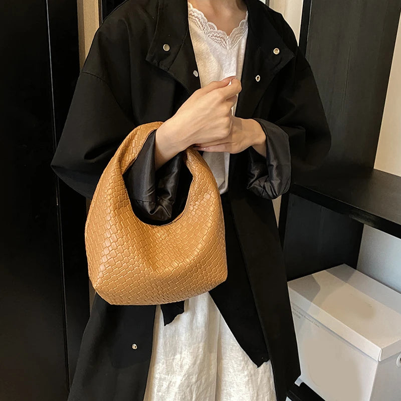 Classic Woven PU Leather Hobo – Small Top-Handle Shoulder Bag for Women