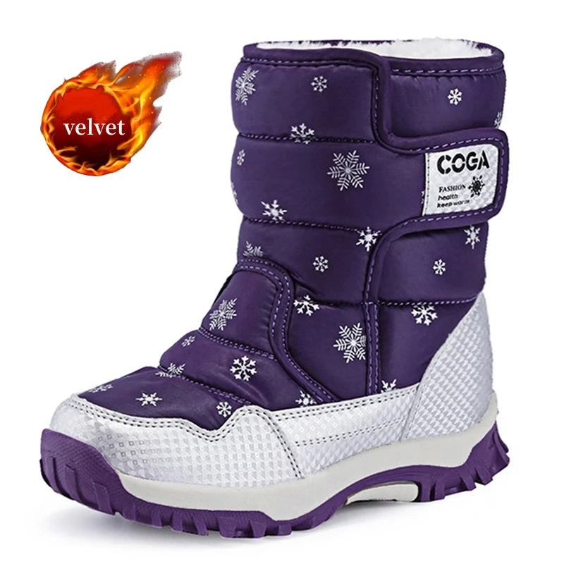 Winter Kids Snow Boots – Warm Plush Pink Ankle Shoes for Girls Boys, Non-Slip Outdoor Footwear