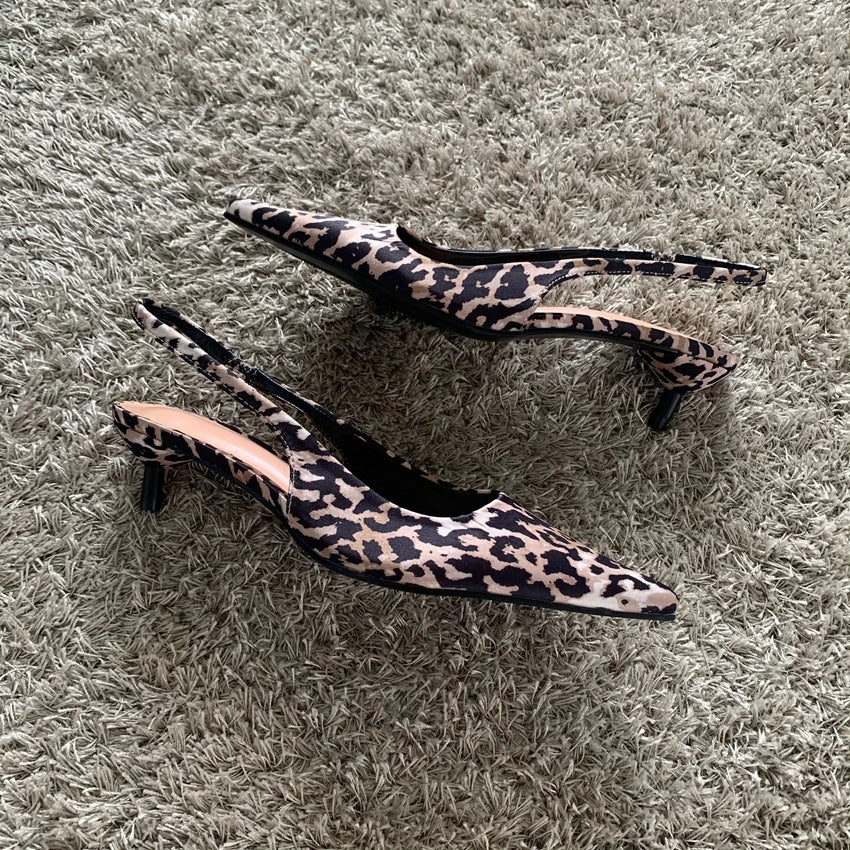 Leopard Print Pointed Toe Heels – Elegant Summer Slingback Pumps for Women