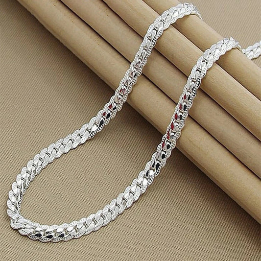 KCRLP 925 Sterling Silver 6mm Side Chain Necklace – Unisex Wedding & Fashion Jewelry