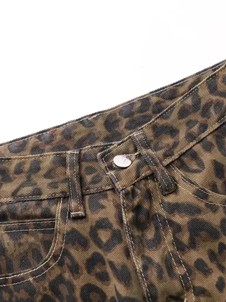 Leopard Print Wide Leg Jeans – Oversized Vintage Streetwear