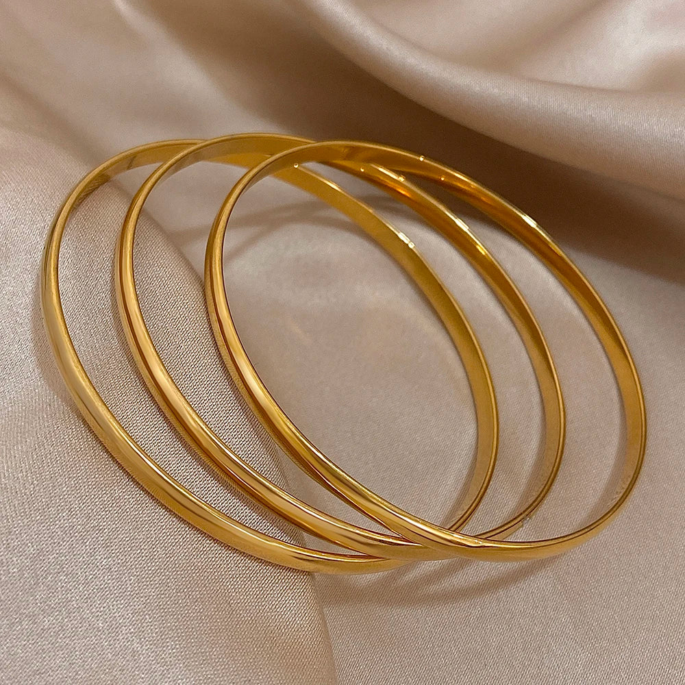 3pcs 18K Gold Plated Stainless Steel Minimalist Bangle Set – Waterproof Jewelry for Women