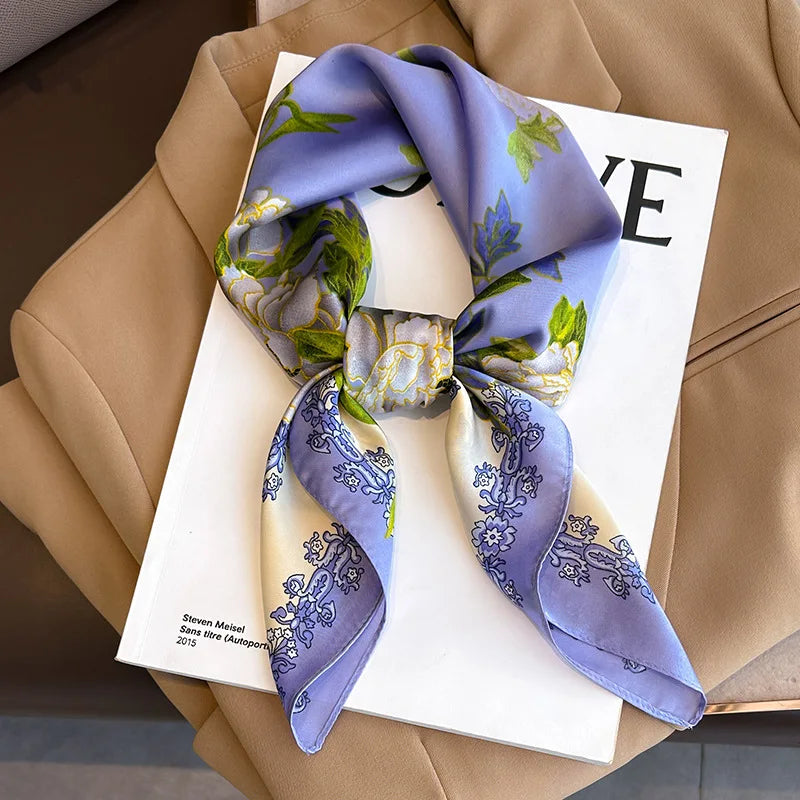 2025 New 70x70cm Printed Women’s Silk Scarf – Luxury Pashmina Square Shawl & Headband