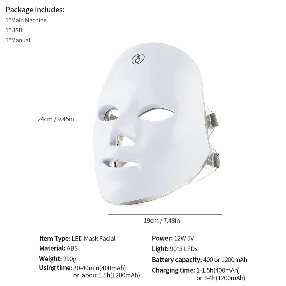 Wireless 7-Color LED Face Beauty Machine – Photon Therapy Facial & Neck Mask for Skin Tightening and Rejuvenation