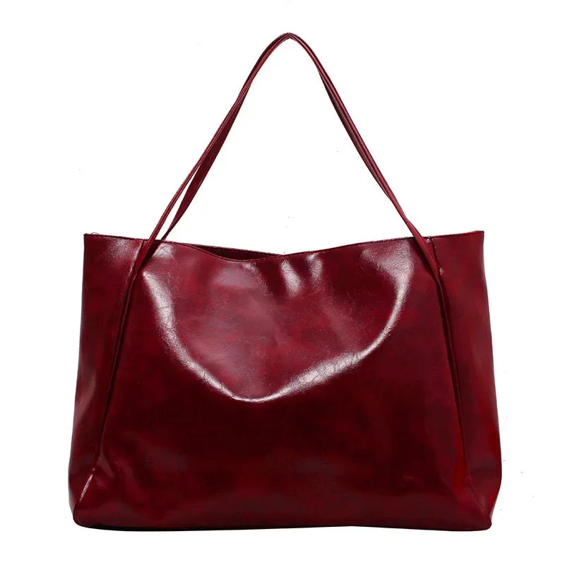 Women’s Retro PU Leather Tote – Large Soft Shoulder/Crossbody Bucket Bag