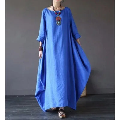 Vintage Cotton Linen Maxi Dress – Loose Fit & Summer Style