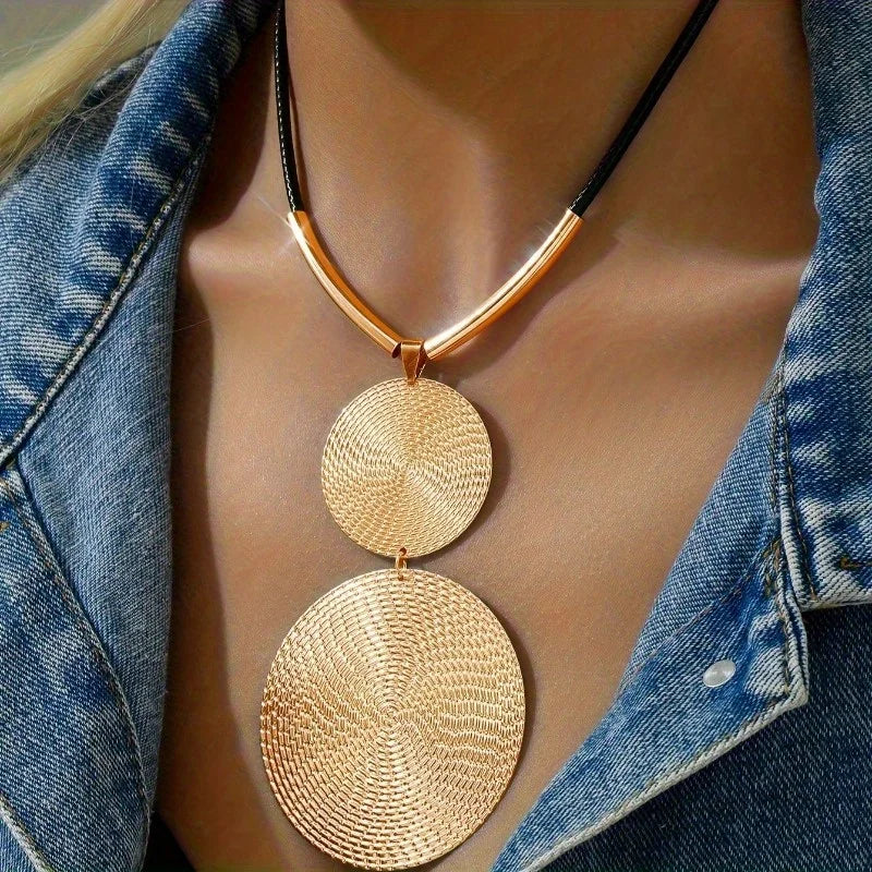 Creative Large Round Vintage Pendant Necklace – Personalized Punk Style Jewelry for Women