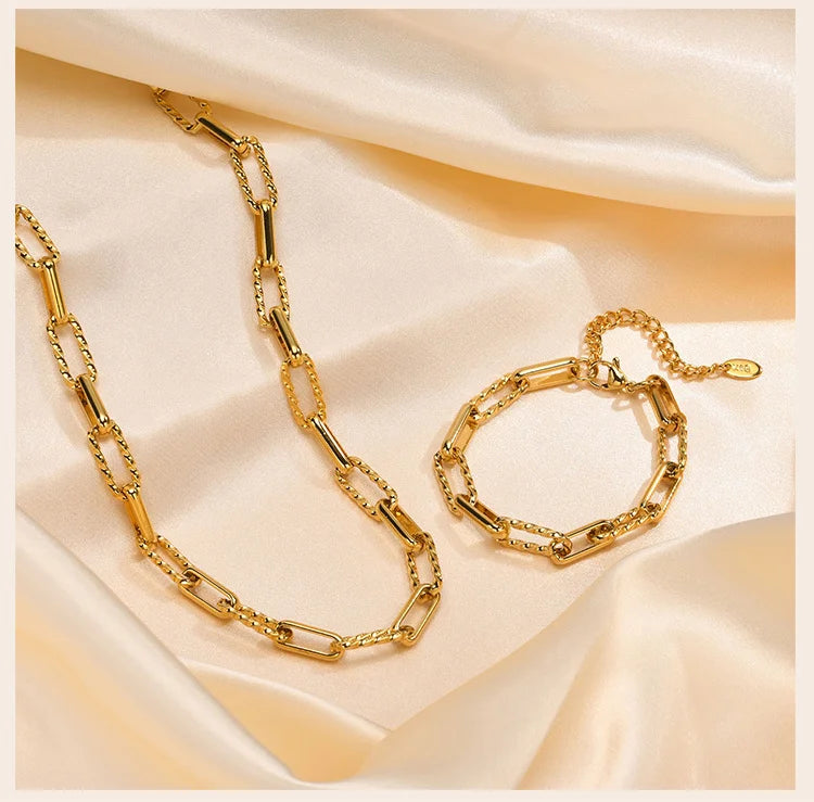 18K Gold Plated Paperclip Chain Bracelet – Adjustable Chunky Stainless Steel Jewelry