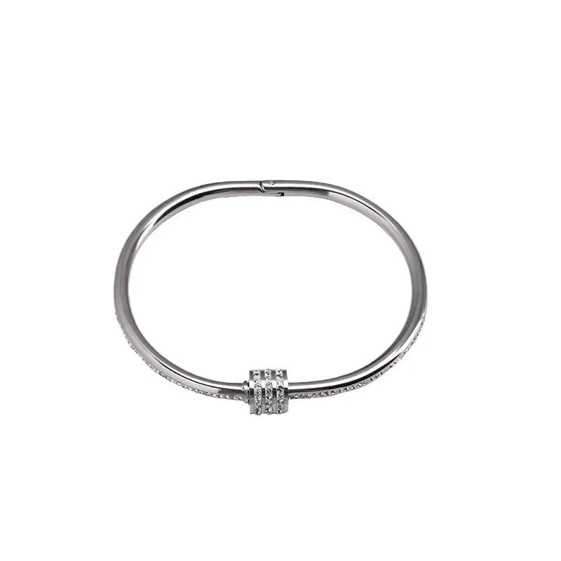 Titanium Steel Silver Bracelet with Zircon – Classic Stainless Steel Jewelry for Women