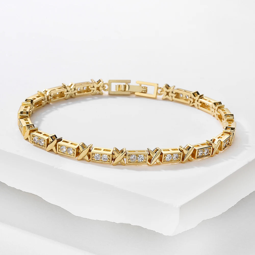 X Cross Zirconia Bracelet – Luxury Unisex Wedding Jewelry