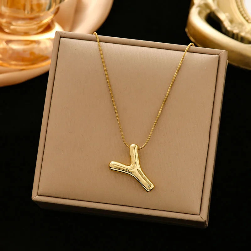 Gold Stainless Steel Letter Necklace – Chunky Alphabet Pendant Jewelry