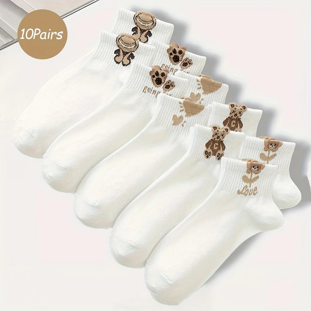 Cartoon Teddy Bear Ankle Socks – 5/10/20 Pairs Breathable & Cute