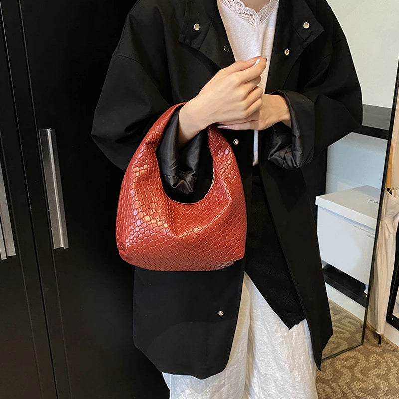 Classic Woven PU Leather Hobo – Small Top-Handle Shoulder Bag for Women