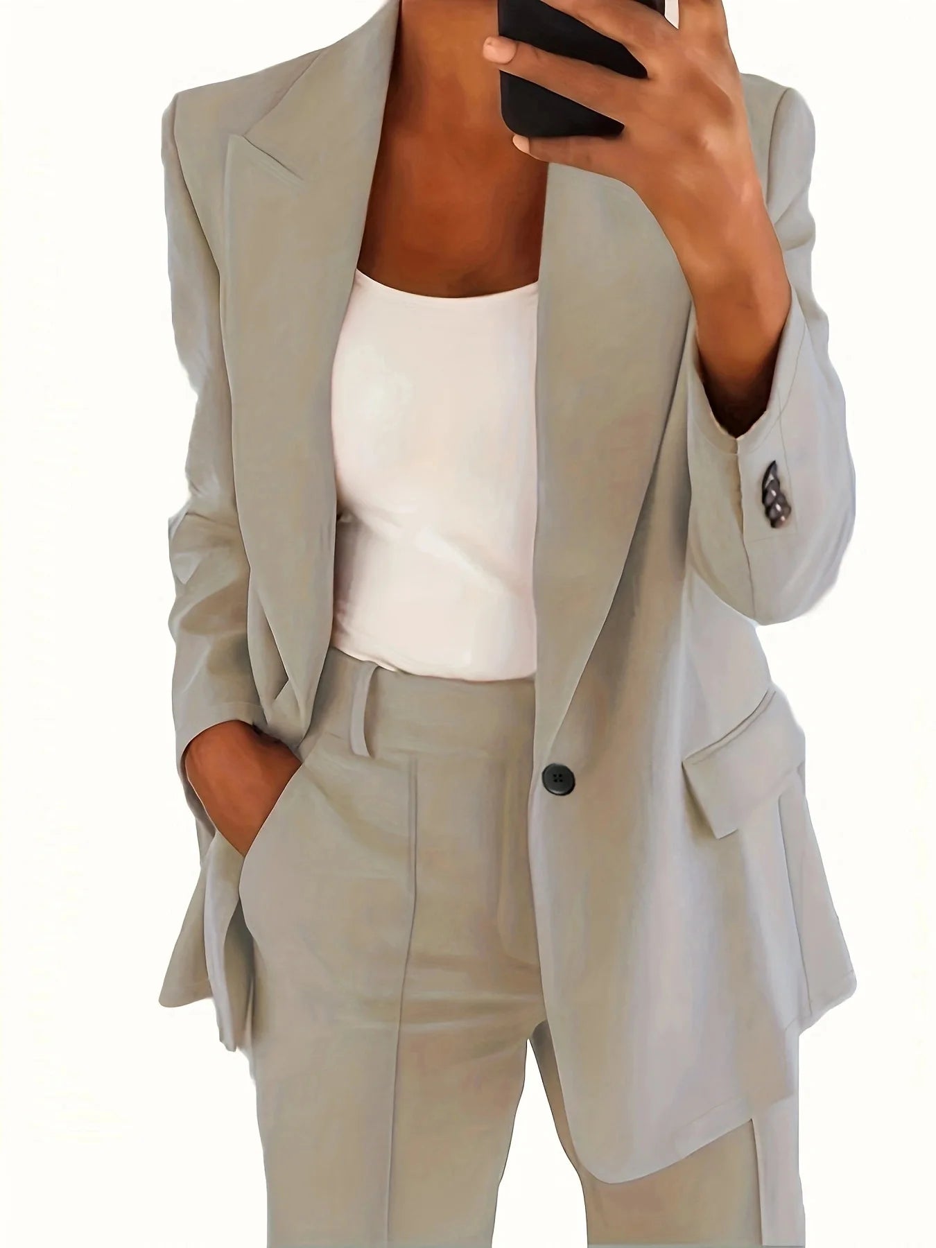 Women's Plus Size Blazer – Casual Long Sleeve with Suit Collar