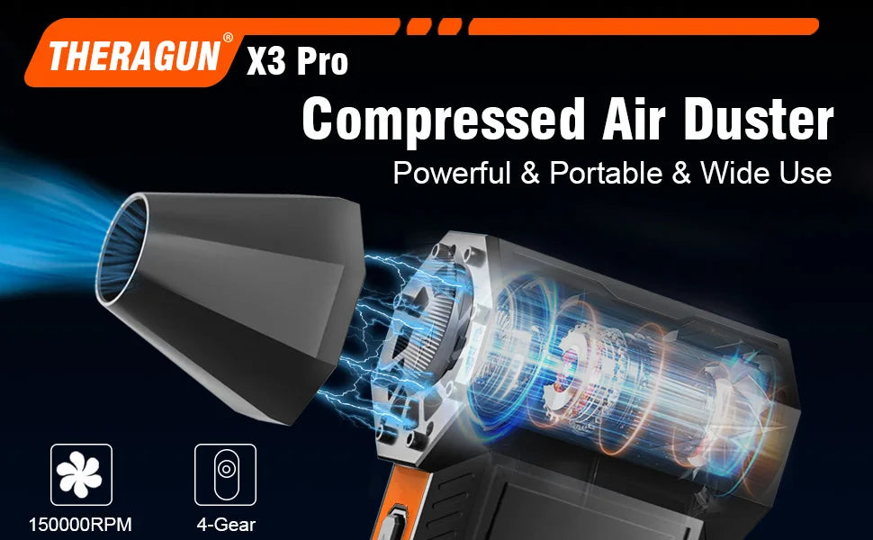 X3Pro Mini Turbo Jet Fan – 150,000RPM Portable Hair Dryer & Electric Compressed Air Duster for Car, PC & Home Cleaning