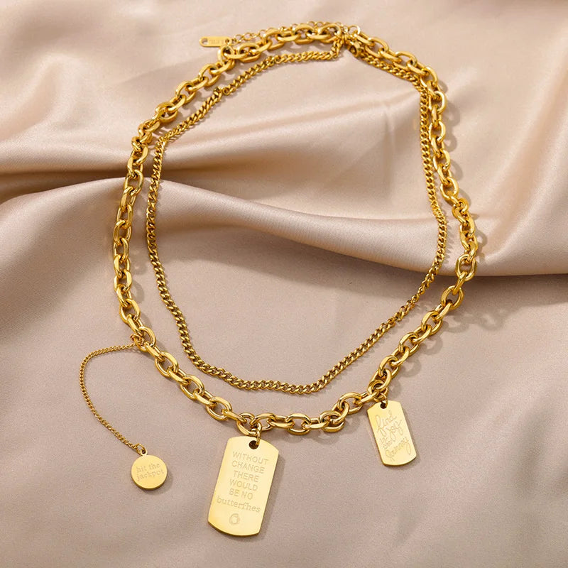 316L Stainless Steel Multilayer Heart Necklace – Gold Goth Clavicle Choker for Women