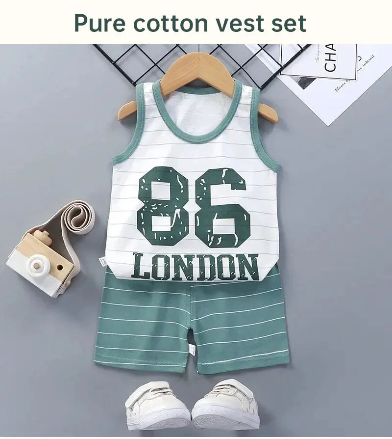 Children’s Summer Cotton Sets – Boys & Girls Sleeveless Tank Tops & Shorts