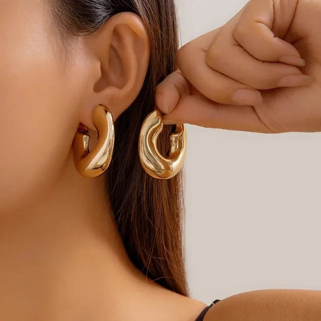 6Pcs Gold Plated C-Shape Hoop Earrings Set – Vintage Geometry Women’s Jewelry