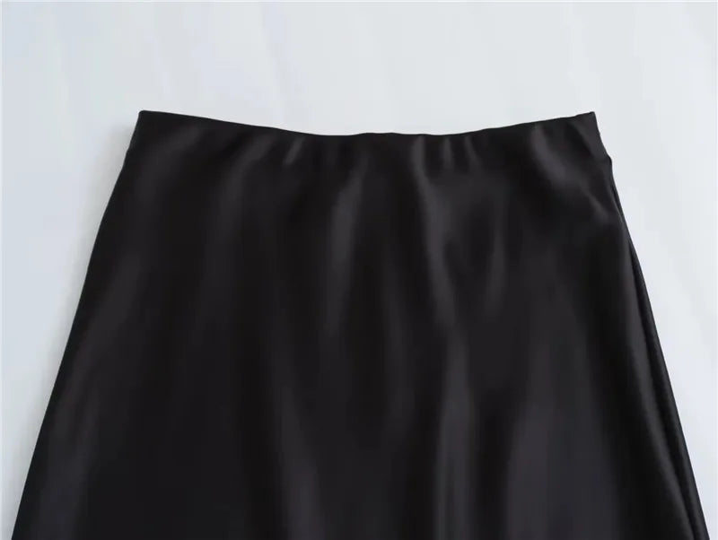 MUJER 2025 Satin High Waist Midi Skirt – Elegant Summer Office Skirt for Women