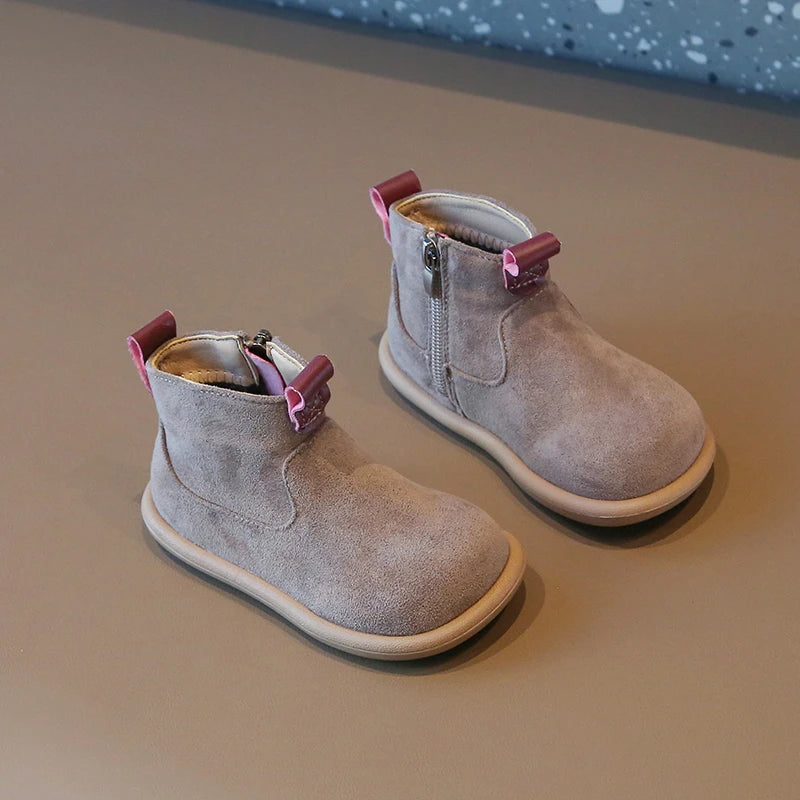 Autumn Winter Baby Boots – Boys Girls Oxford Suede Plush Ankle Shoes Anti-Slip Outdoor Kids Footwear