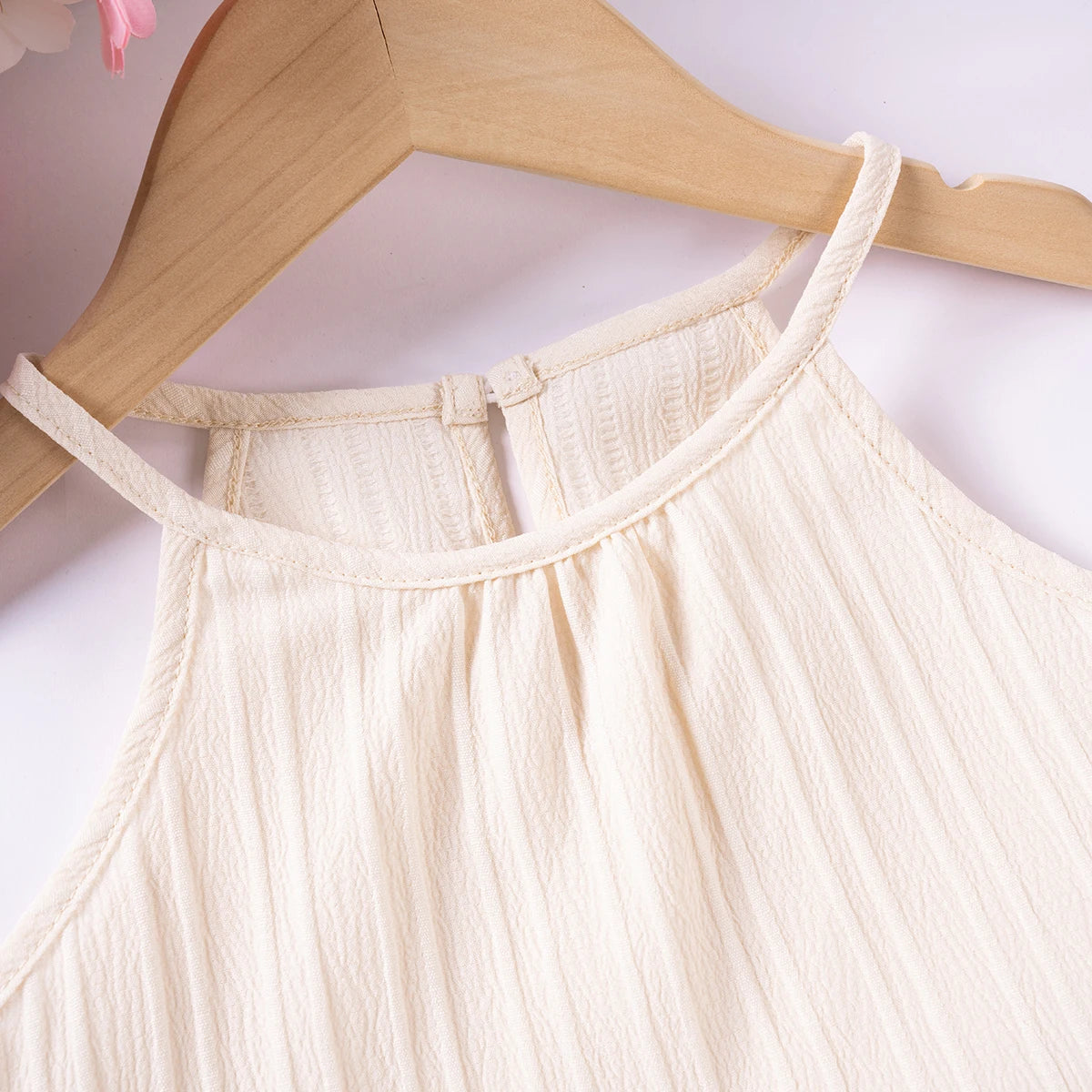 Girls Solid Color Suspenders Dress Set – Ruffles Top & Wide Leg Pants, Elegant Summer Outfit