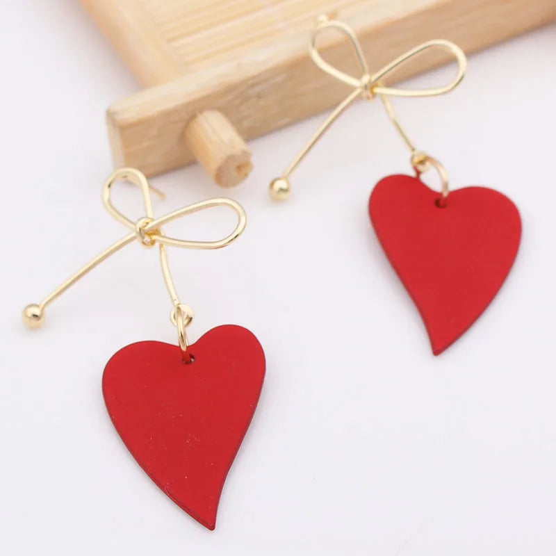 Colorful Metal Dangle Earrings – Flower & Heart Pendant Women’s Jewelry